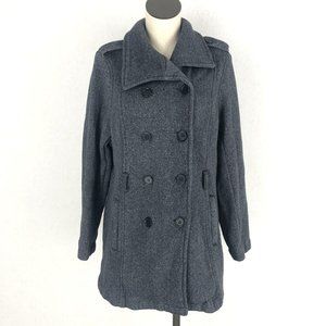 Torrid Women's Plus Size 2X Dark Grey Herringbone Double Breasted Peacoat Jacket